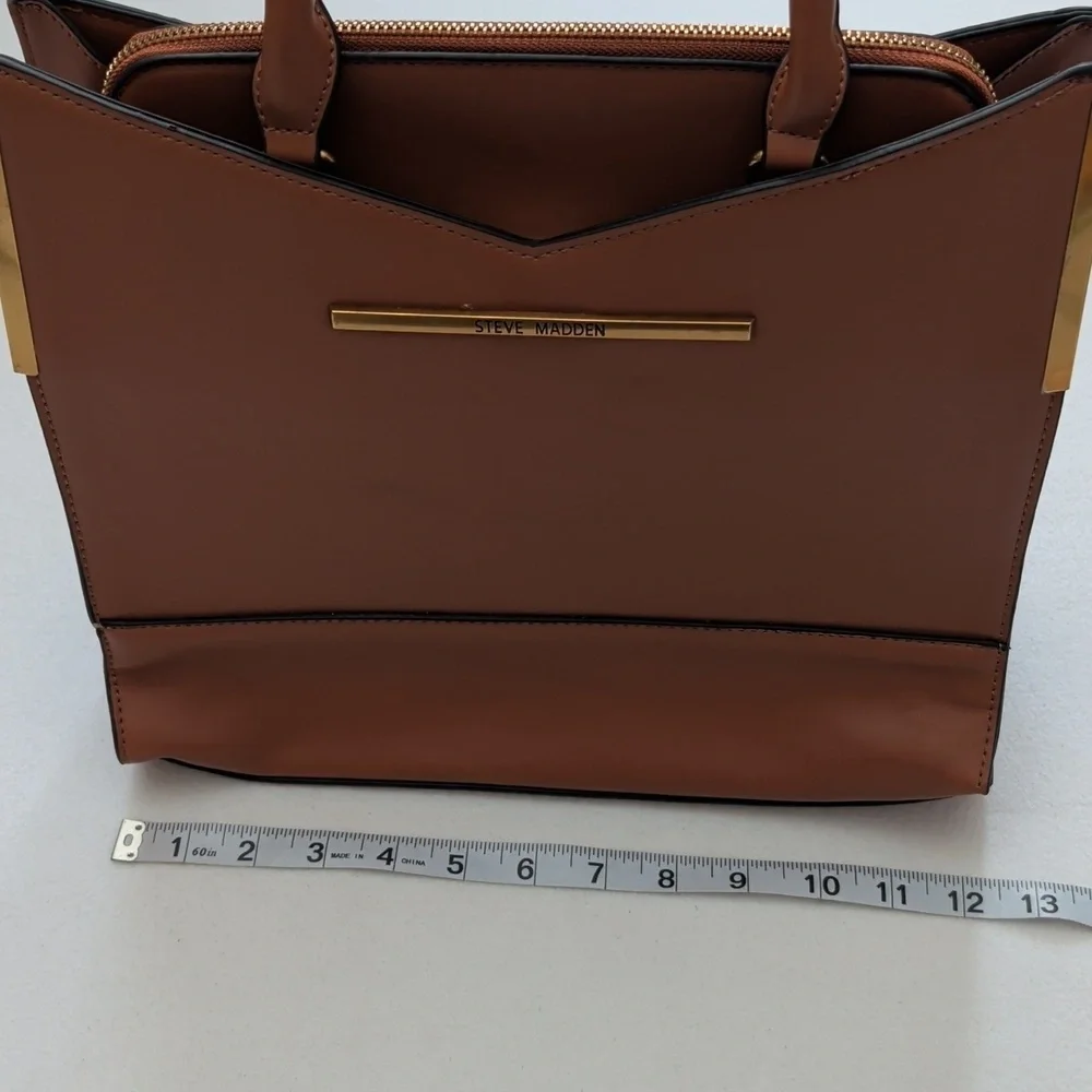 NWT Steve Madden Classic Cognac Whiskey Satchel with Gold Accents